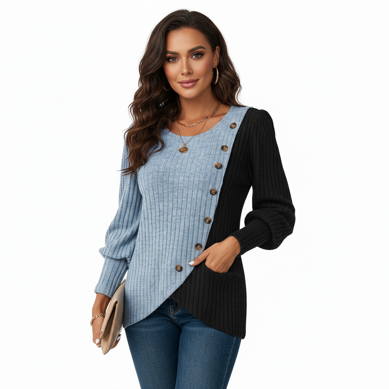 Liora | Top tricotat asimetric cu nasturi